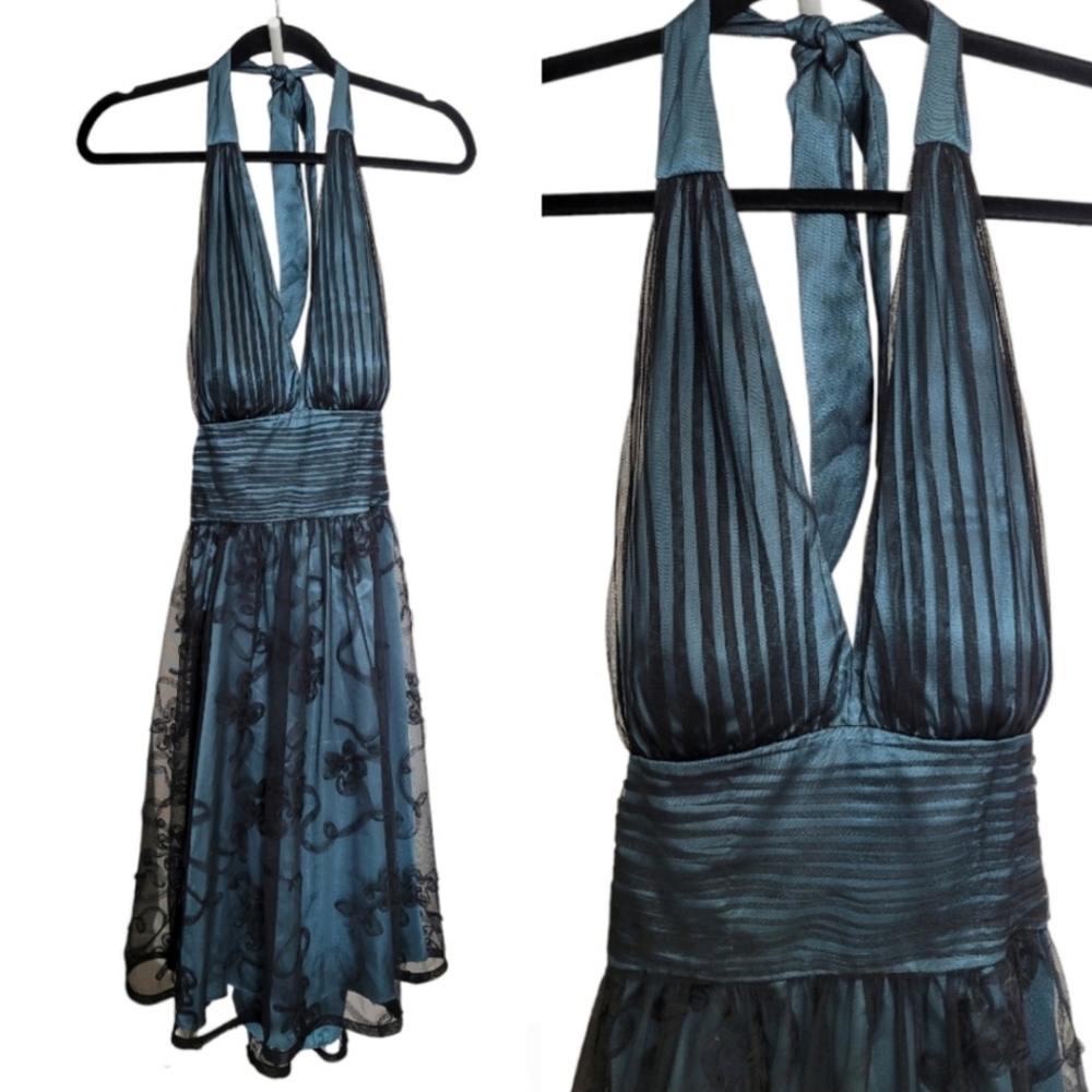 🆕️ Coldwater Creek Y2K Mesh Overlay Halter Mini Dress